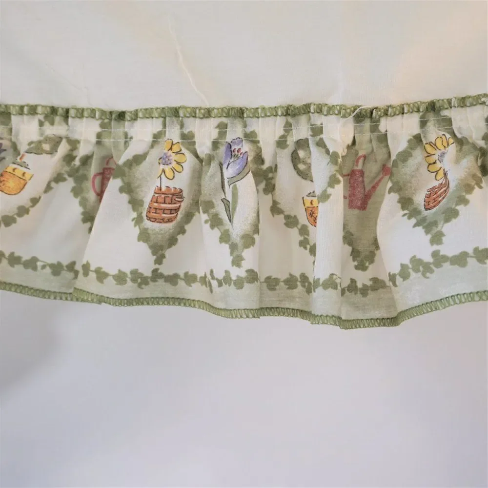 Kitchen Window Valance Ruffled Swag Potted Flower Print Farmcore Cottagecore